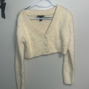 Fuzzy cream cropped cardigan
